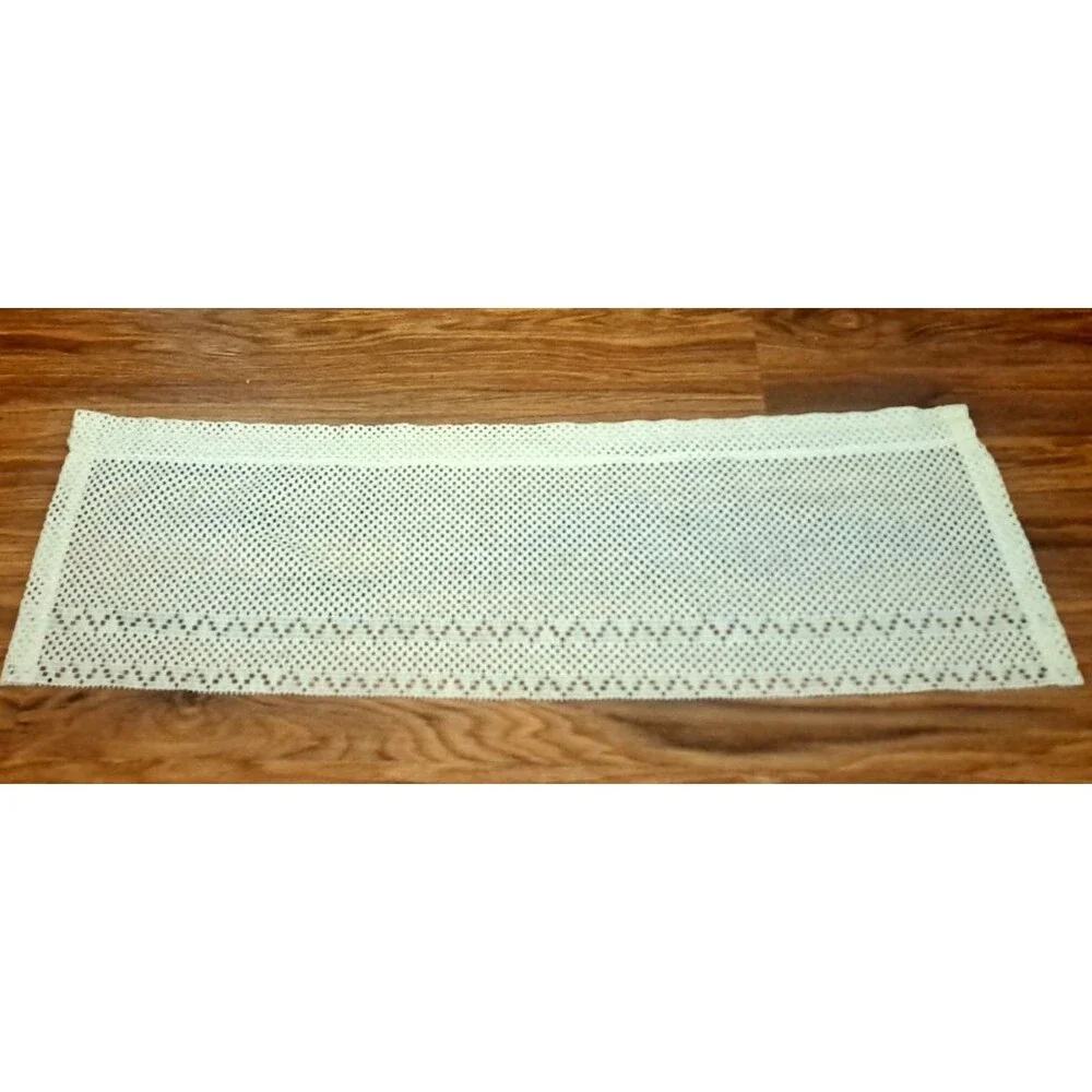 White Knit Lace Window Valance Zig Zag 33x10 Farmhouse Retro Country Cottage